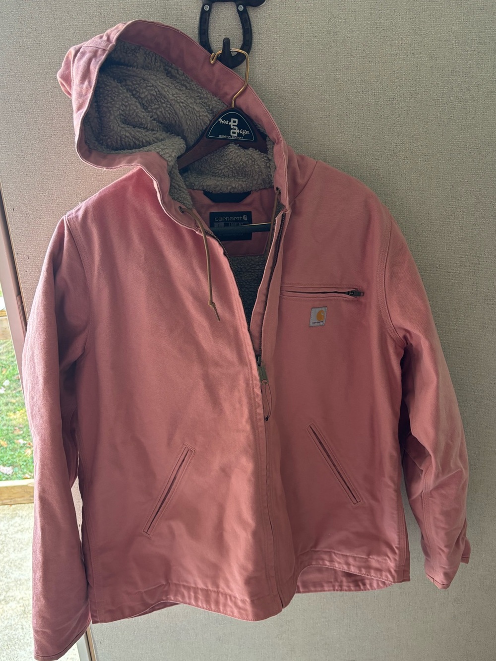 Carhartt women’s Pink Hooded Sherpa-Lined Puffer Jacket